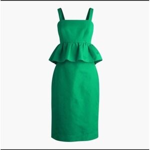 J. Crew Cotton & Silk Peplum  Fully Lined Shift Dress  Kelly Green Size‎ 2 New!
